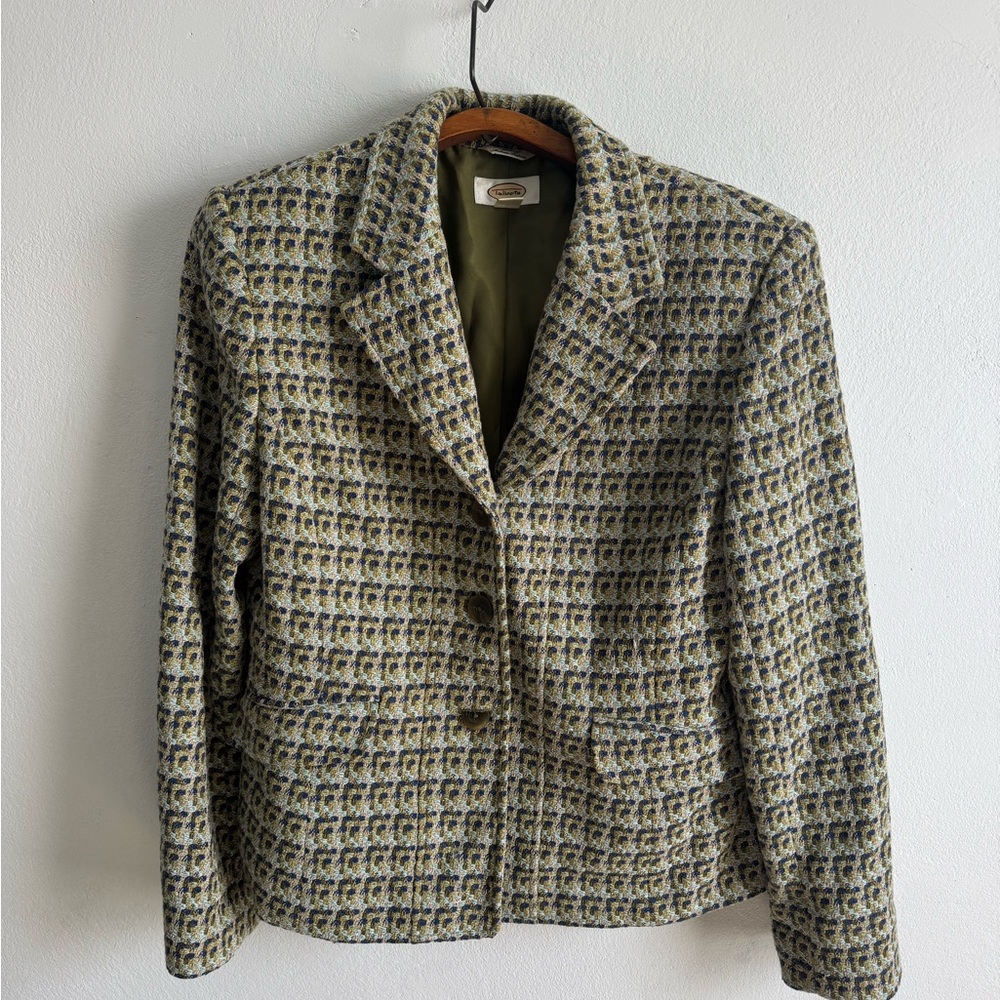Talbots Women's 12 Tweed Jacket Blazer - Green